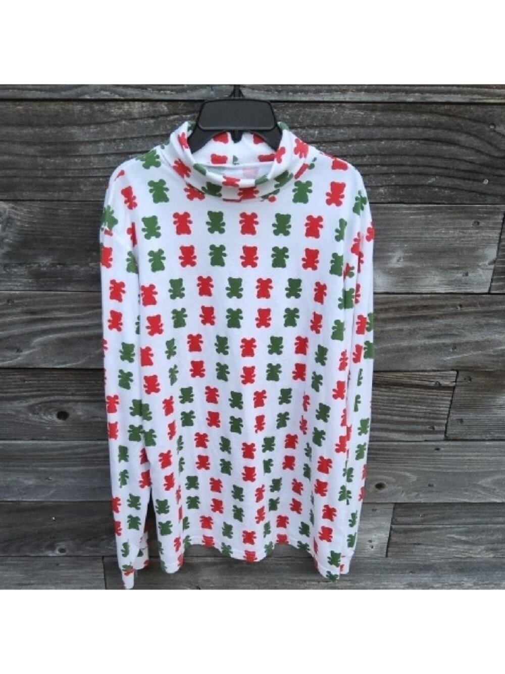 Dec. 25th Festive Red and Green Bear Print Turtleneck Size Large